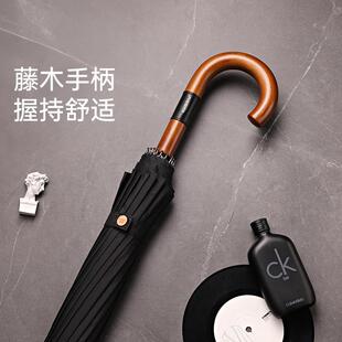 左都木把弯钩长柄伞黑色雨伞大号男士加固加厚抗风暴自动伞双人伞