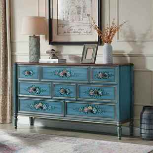 美式 大容量 高档八斗柜复古彩绘储物柜房间收纳整理柜免安装