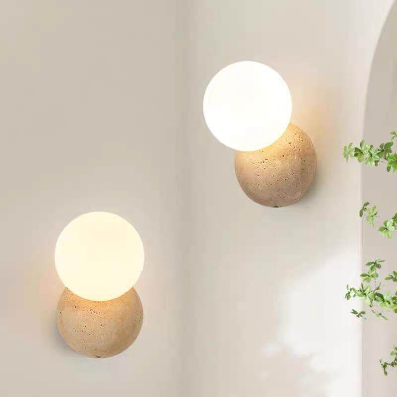日式侘寂风黄洞石小壁灯卧室床头灯民宿酒店玄关过道半圆LED壁灯