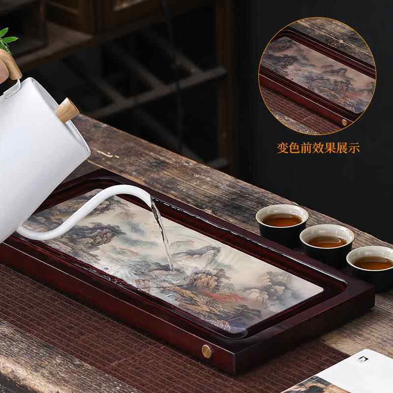 遇热变色茶盘竹制小茶台茶tssc0005茶具托盘中式泡家用海储排水两