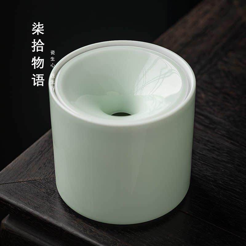 柒拾物语漏斗烟灰缸陶瓷带盖茶渣缸防飞灰创意个性建水茶洗杯洗