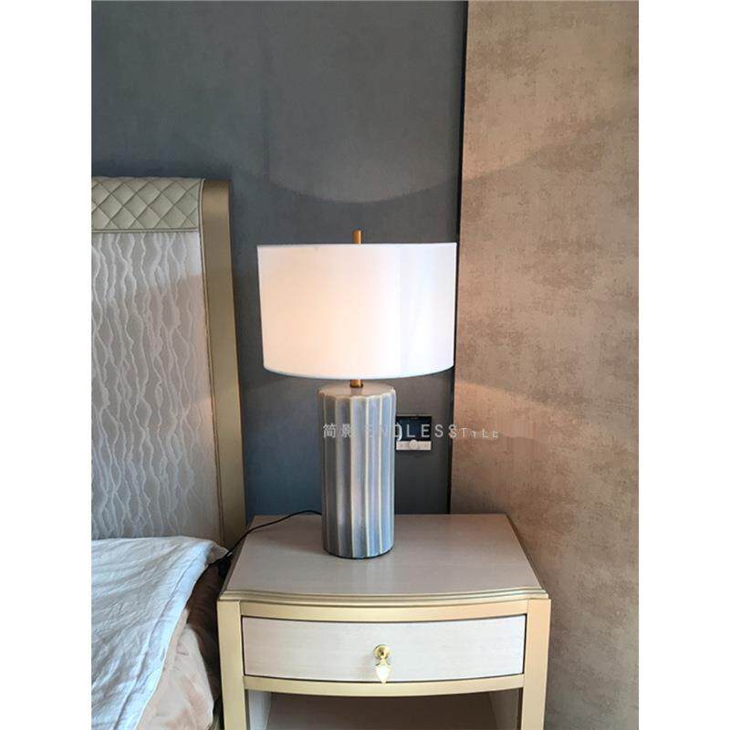 陶瓷台灯轻奢卧室床头灯复古美式客厅设计师样板间灯蓝色青.简影