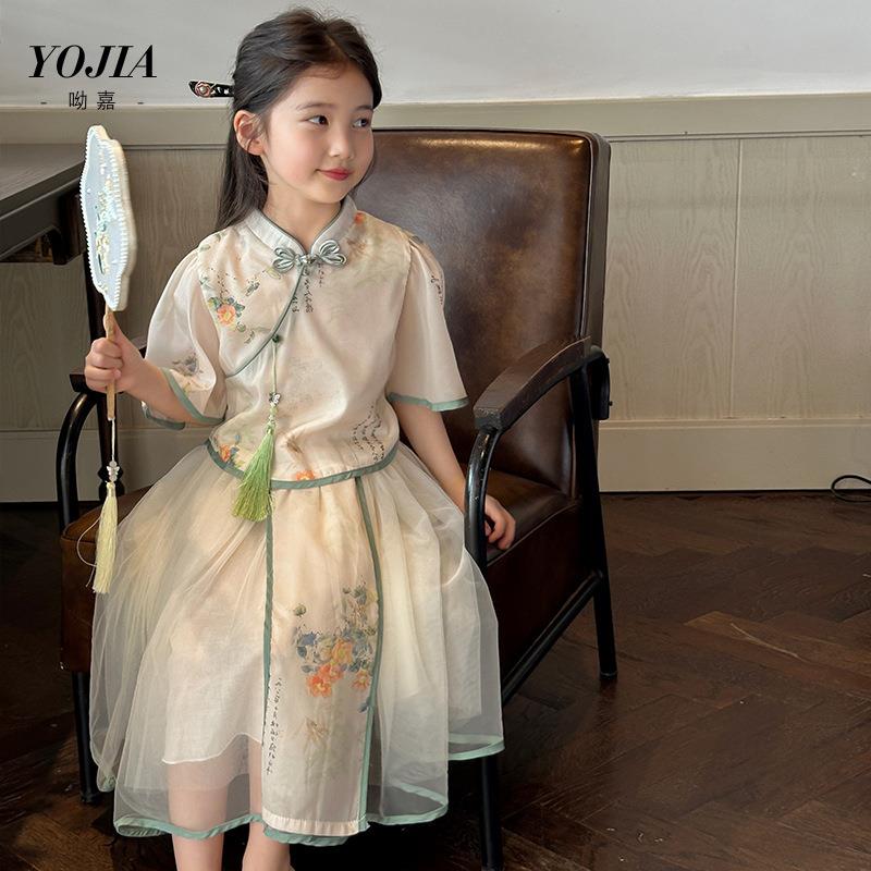 YOJIA女童汉服套装夏季2024新款中式国风童装薄款儿童两件套夏装