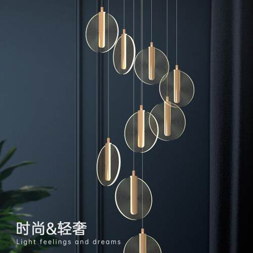 楼梯吊灯现代简约大气轻奢北欧中空复式楼客厅别墅loft旋转长吊灯