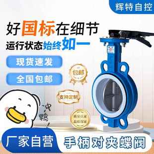 C四氟铸刚304不锈钢阀手动阀门DN65 100 16Q 手柄对夹蝶阀D71X