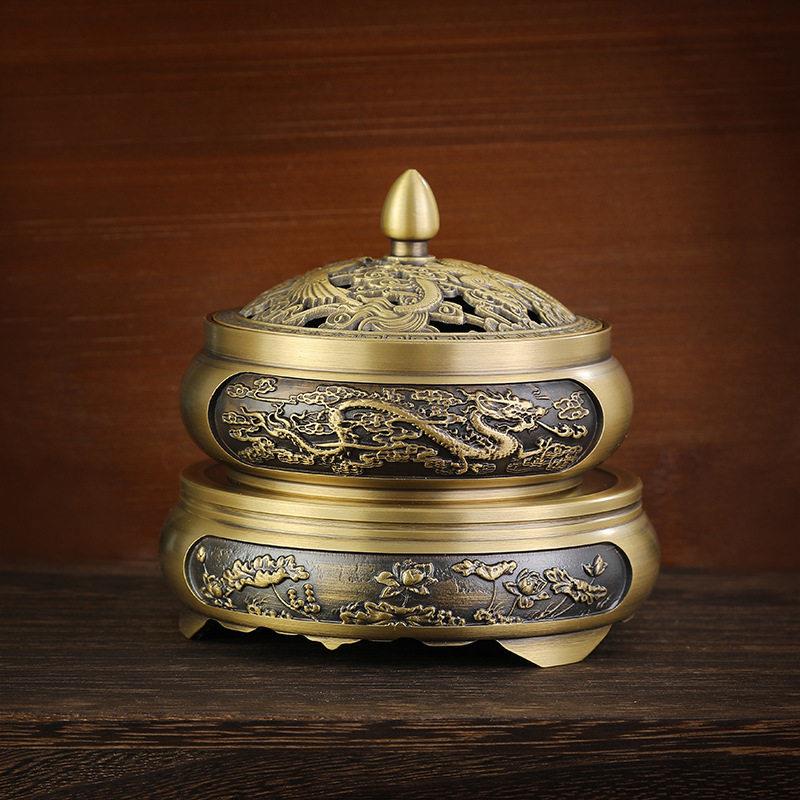 纯铜聚宝盆百福缸底座黄铜莲花底座圆形中式覆古装饰摆件家居铜器
