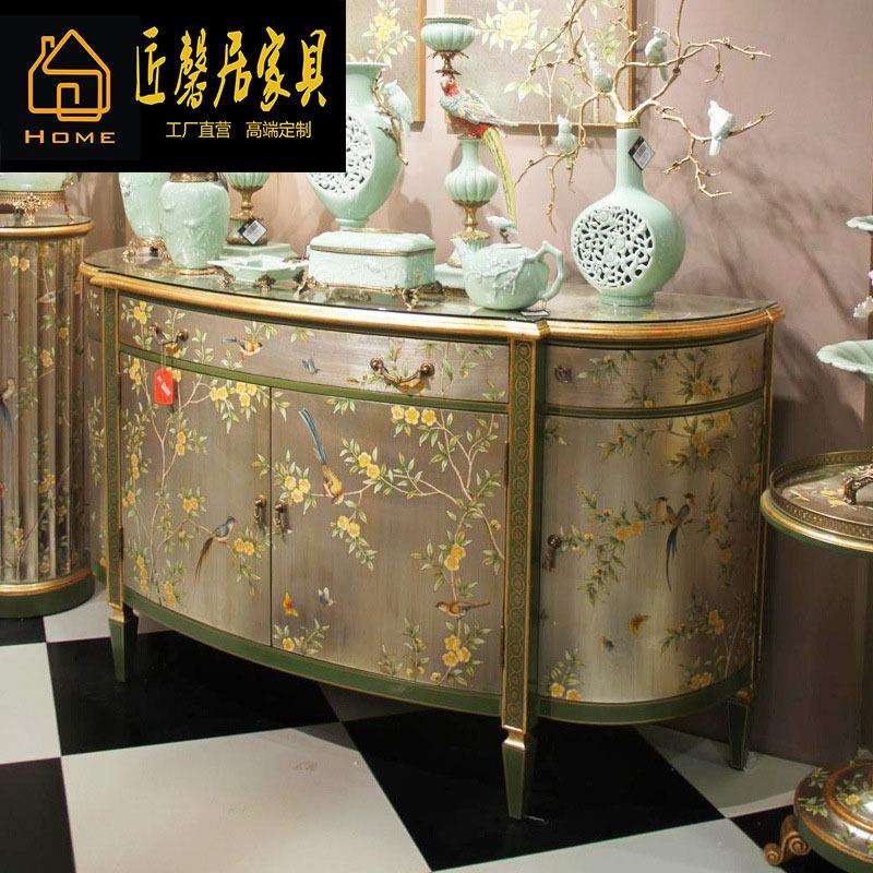 欧式法式中国风手绘银箔花鸟1.5米别墅门厅玄关台玄关柜家具