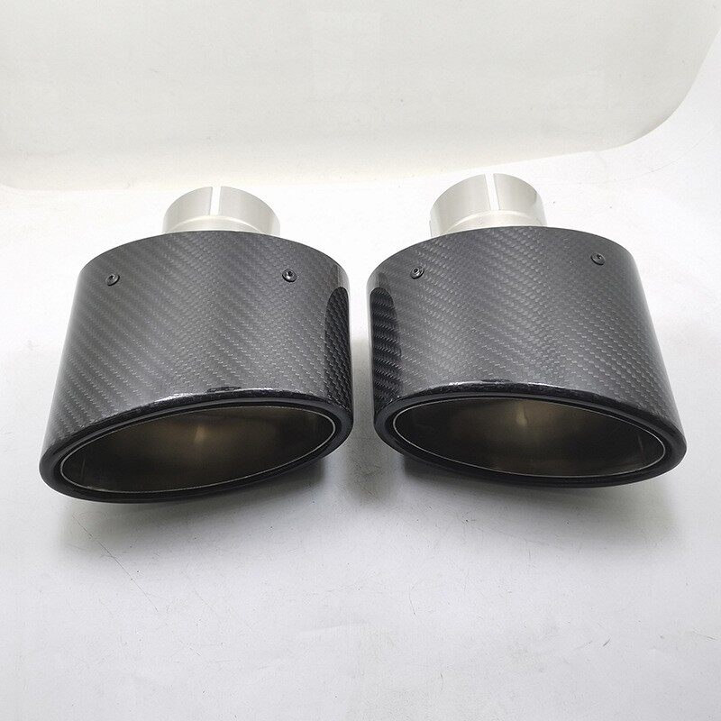 汽车排气管椭圆型左右斜品不锈钢碳纤维亮光卷边尾喉改装通用尾喉