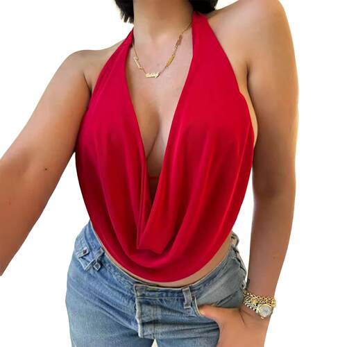 Women'S Solid Color Cowl Neck Halter Neck Tie Cami , Casual