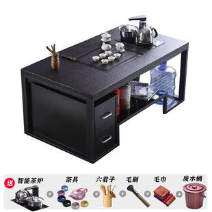 高档火烧石茶几岩功夫茶台办公商用茶几板简用现代约家茶台烧水壶