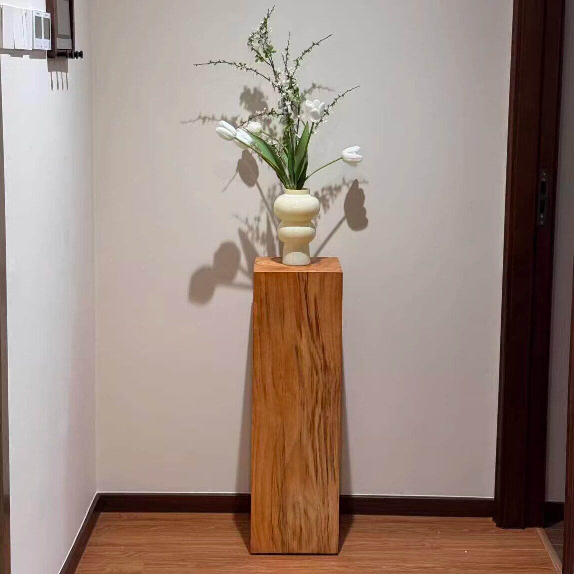 中古风实心实木方墩根雕木墩花架客厅玄关边几木桩落地酒店置物架
