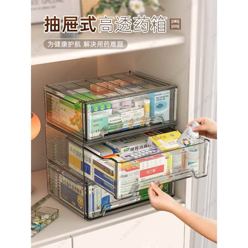 抽屉式药箱家用医药箱透明药物药品收纳盒家庭装大容量收纳箱药盒