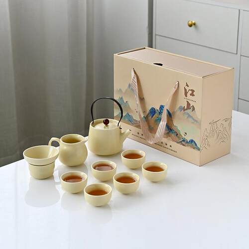 提梁壶黄汝汝窑茶具套装套组整套功夫茶壶茶杯礼盒装全套年会礼品