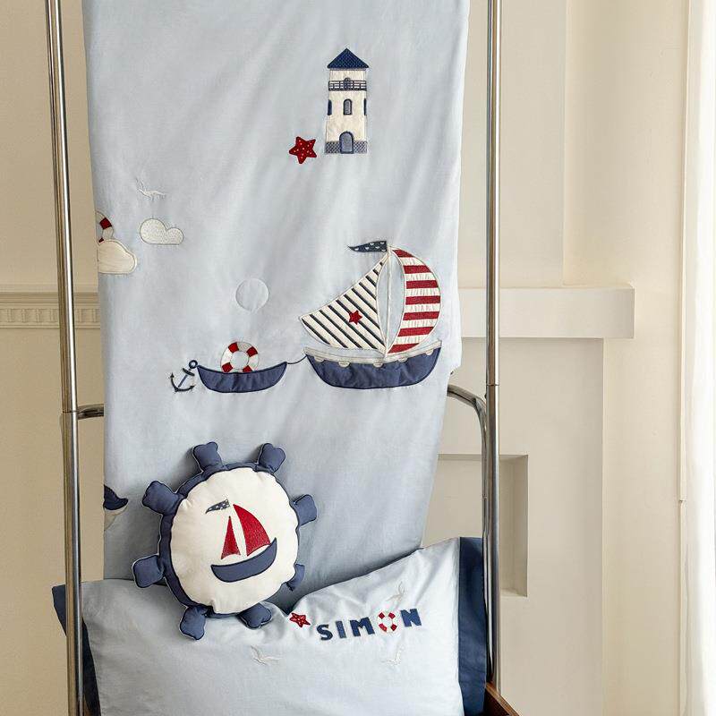 送抱枕夏季全棉水洗棉夏凉被四件套航海刺绣可水洗空调薄被蓝粉色