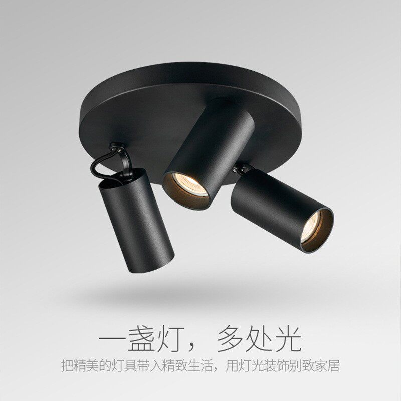 三头射灯圆形筒灯led吸顶家用客厅玄关过道明装cob射灯多头桶洞灯
