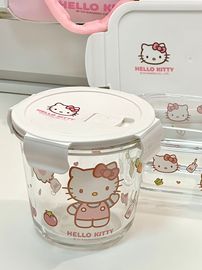 marsica凯蒂猫保鲜碗三丽鸥，hellokitty饭盒玻璃，圆汤碗带盖餐具