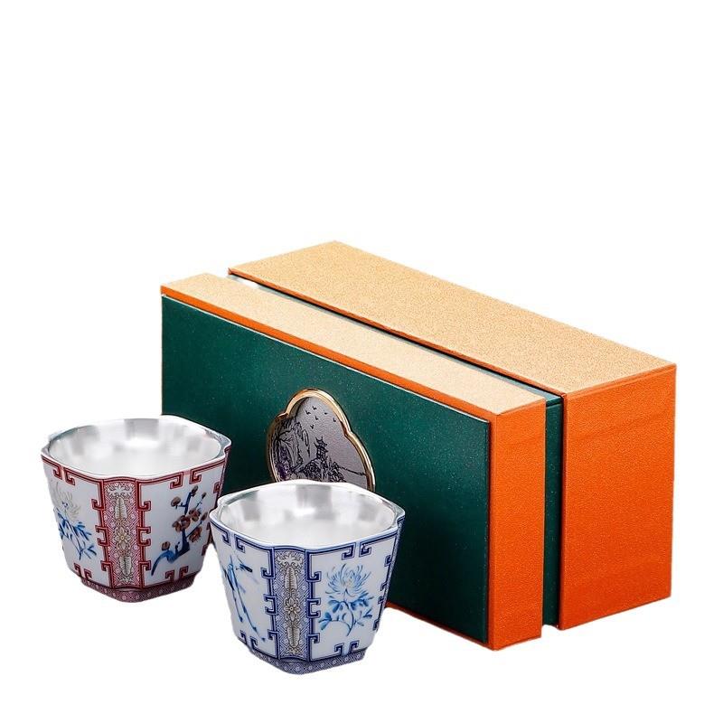 珐琅彩鎏银龙凤茶杯银茶器银碗中号主人杯单杯品茗杯陶瓷礼品套装