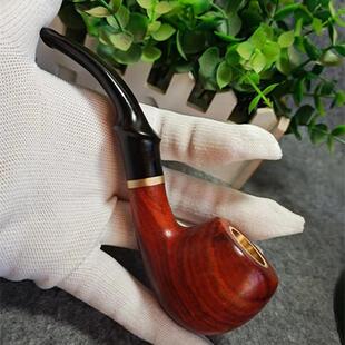 黑紫木石楠神器手工大号陶瓷烟斗实木锅子烟袋黄铜两用全套烟杆