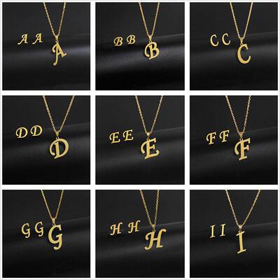 A-Z Stainless Steel charm Initial Necklace And Stud Earrings