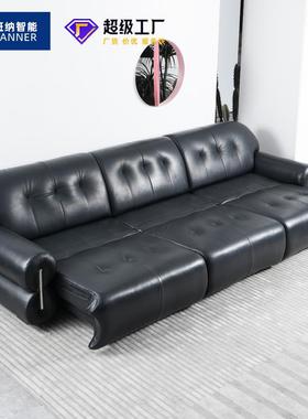 意式极简黑色皮中艺黑糖沙法BNU式复古小户型轻奢古风电动发发沙
