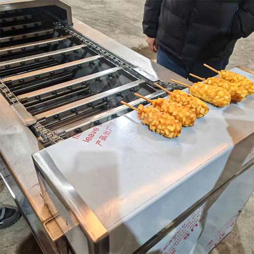 棒棒鸡油炸机链条式 芝士热狗棒油炸线全自动 大型热狗肠油炸设备