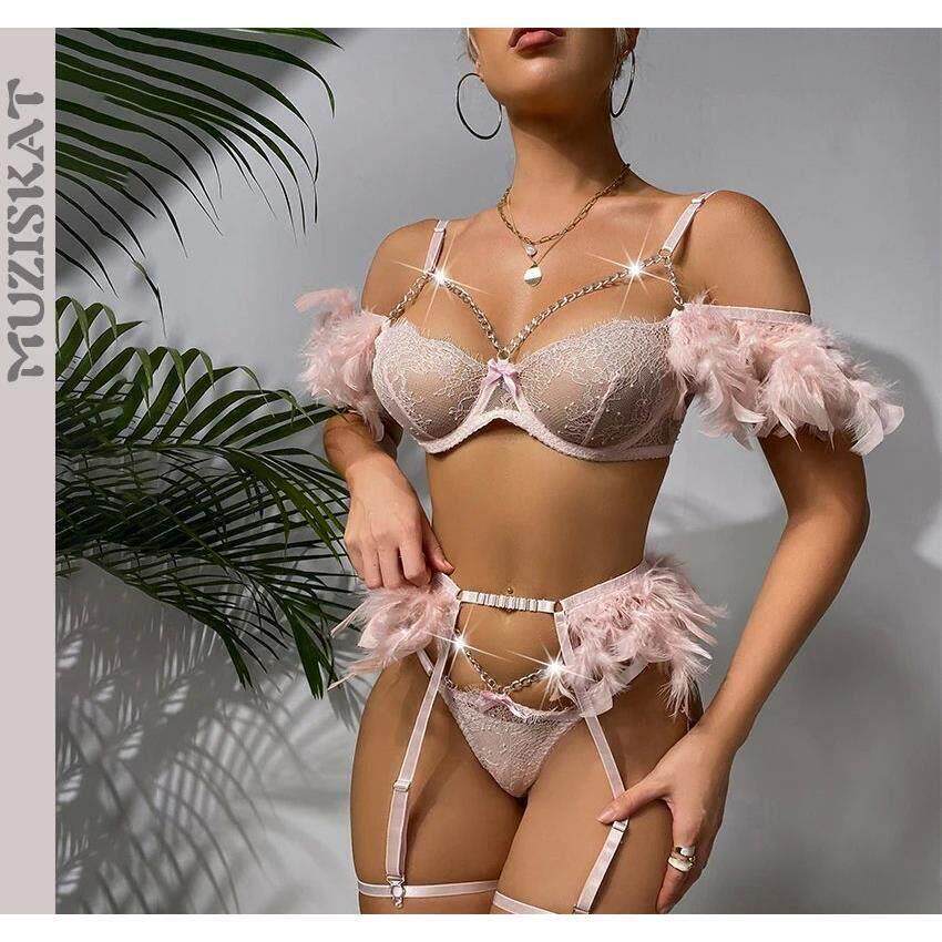 MUZISKAT Feathers Sex Underwear Luxury French Lingerie Sets图片
