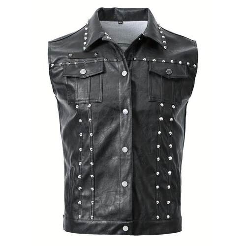 R 58223 Men's Studded Vest Sleeves Top 铆钉马甲
