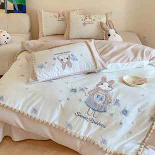 秋冬新款120支全棉磨毛四件套儿童卡通床上4件套被套床单可爱小兔