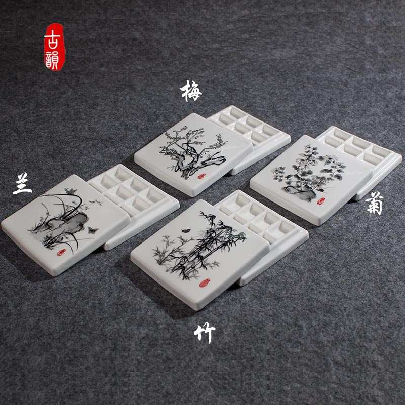 景德镇陶瓷带盖小号调色盘国画水彩水粉易清洗保湿12格颜料调色盒