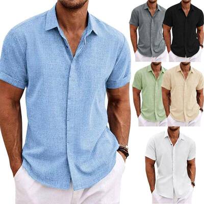 Men Summer Beach Outfits 2 Sleeve Shirts Shorts Texture