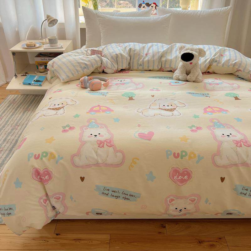 卡通风可爱印花斜纹全棉单品床单床笠被套枕套儿童房床品自由搭配