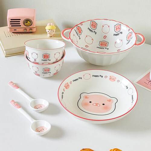 Cute Pig-themed Single-serving Girl's Ins-style Tableware Se