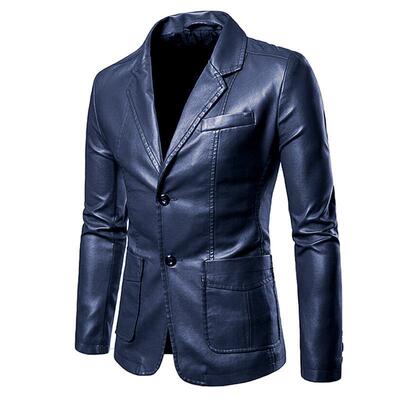 Mens Leather Suit Jacket Stylish Business Trendy Single