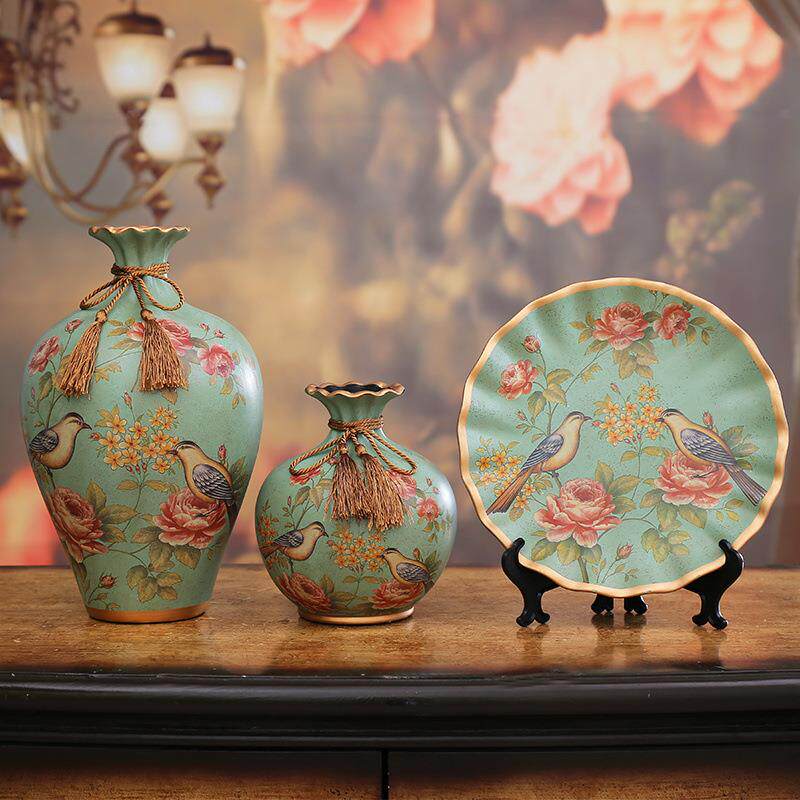 2026新款摆件家居饰品创意陶瓷花瓶三件套欧式客厅酒柜电视柜摆件