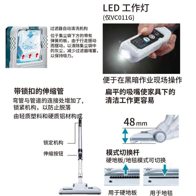 牧田Makita吸尘器充电式背负式吸尘机VC011G电动工具日常吸尘