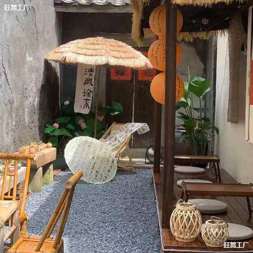 布打卡冬季伞阳网围炉红稻草遮农家饰560伞装置小院氛围煮茶