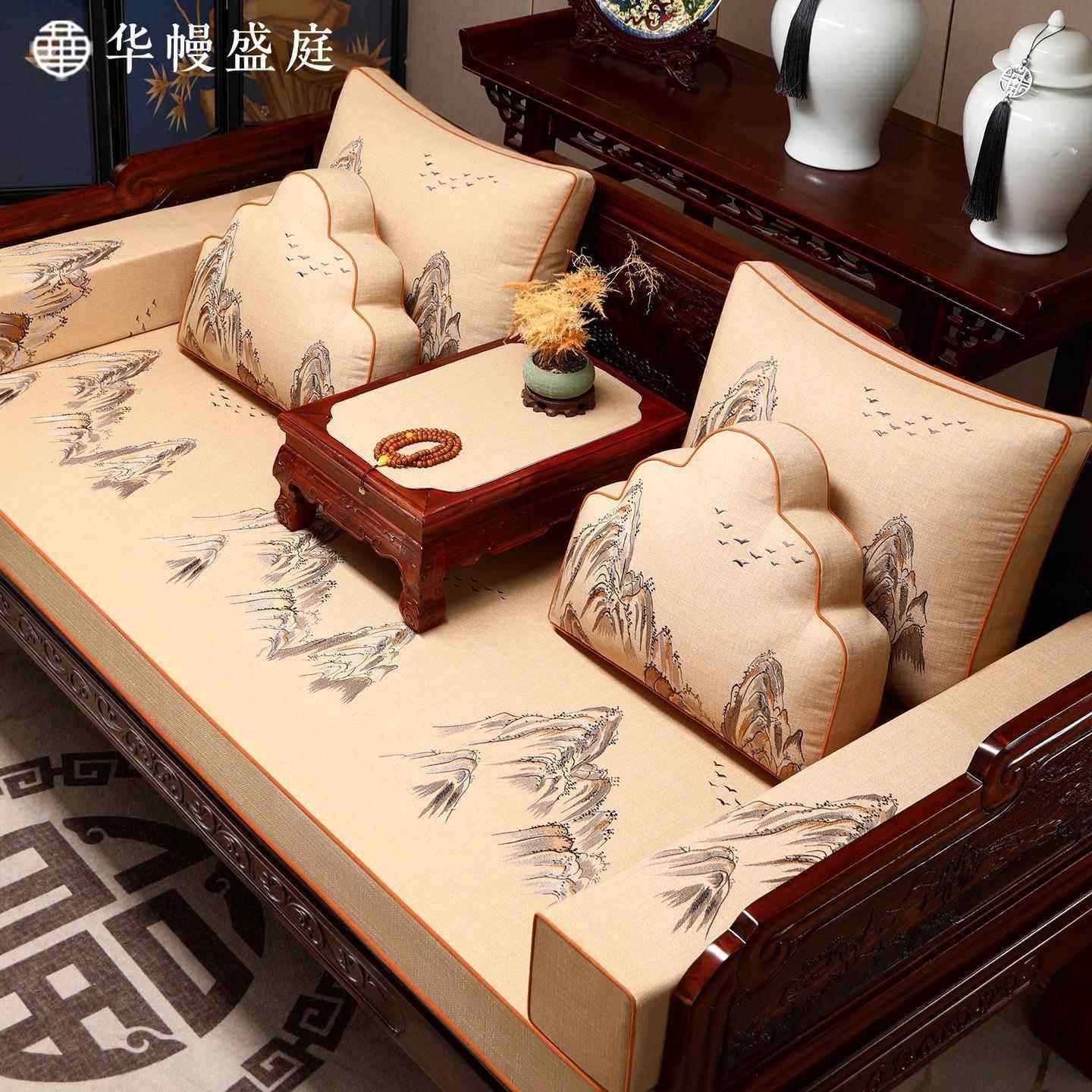 新中式垫布式乳胶沙发垫罗汉床专用纯色防滑海绵坐垫五件套