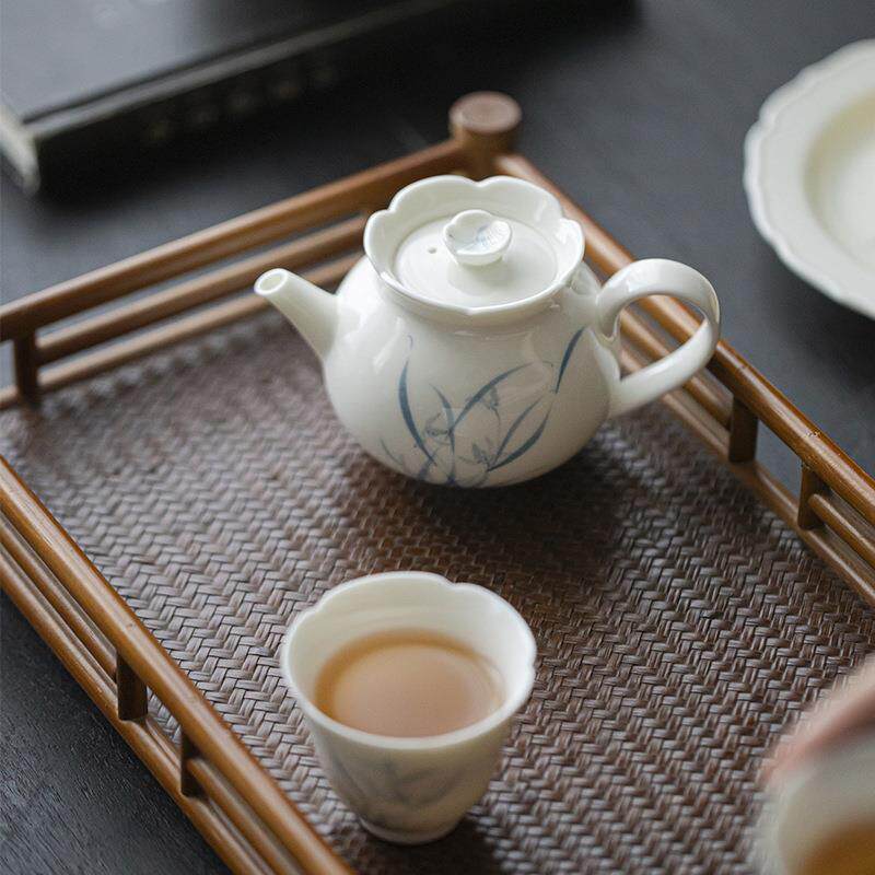 陶墨己孔仿mjtc宋花口茶壶功夫茶具手绘兰花白瓷泡茶壶滤球过瓷手