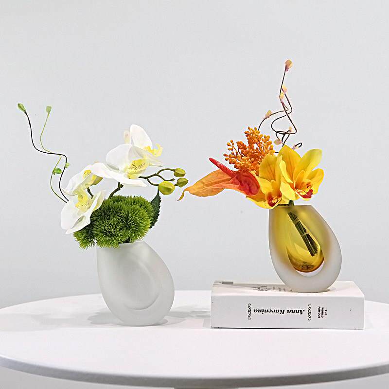 现代仿真花艺玻璃插花器样板房客厅茶几餐桌样品屋展示中心洽谈桌