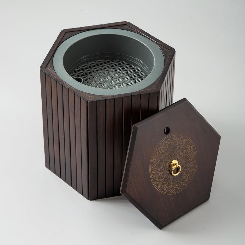 五福纳祥胡桃色茶渣桶竹茶桶功夫滤茶桶茶桶垃圾桶茶道零配废水桶