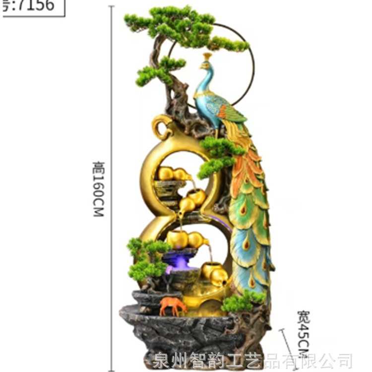 大型假山喷泉流水孔雀摆件客厅别墅阳台办公茶室鱼缸水景观工艺品