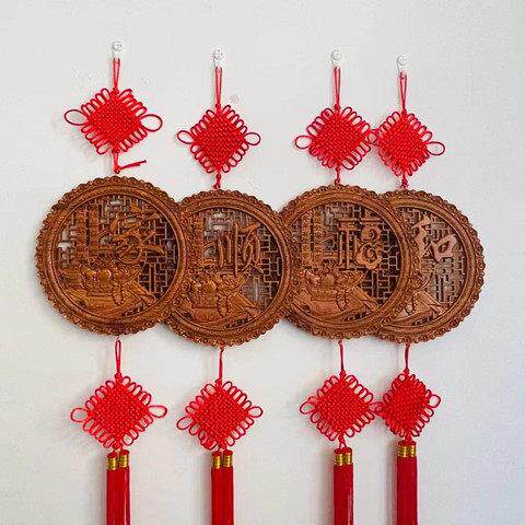 桃木家字福字顺木雕摆件中国结挂件实木雕刻玄关客厅工艺品
