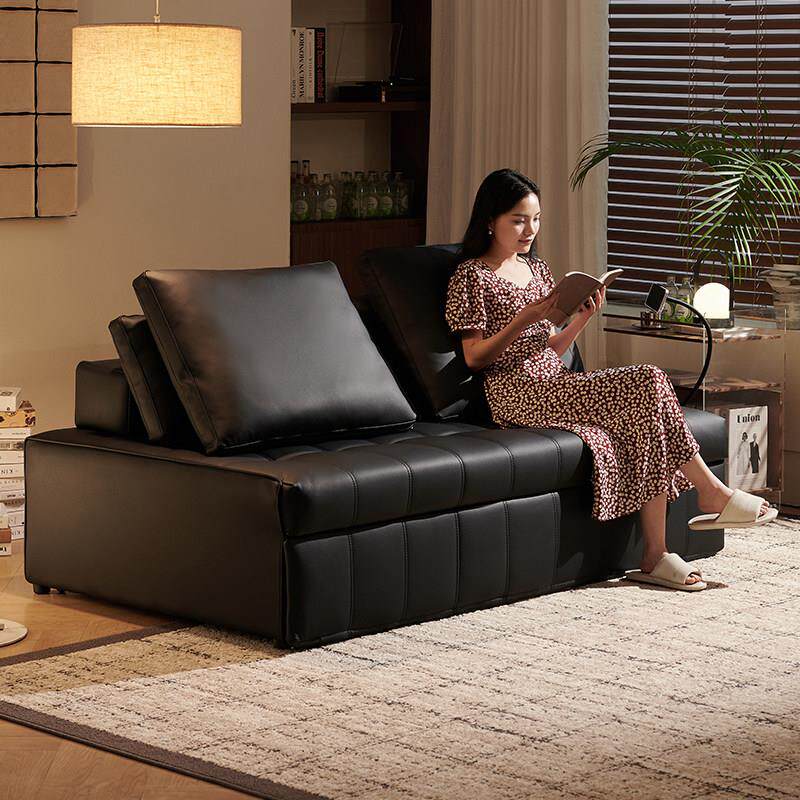 劳伦斯真皮书房沙发床小户型双人阳台客厅可折叠多功能两用抽拉床