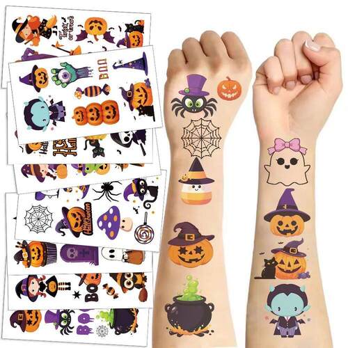 10 Sheets Halloween Pumpk Tattoo Sticker Temporary Fake Tatt
