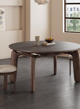 WT9P美式折叠实木餐桌椅可伸缩方变圆形2026年新款复古法式中古侘