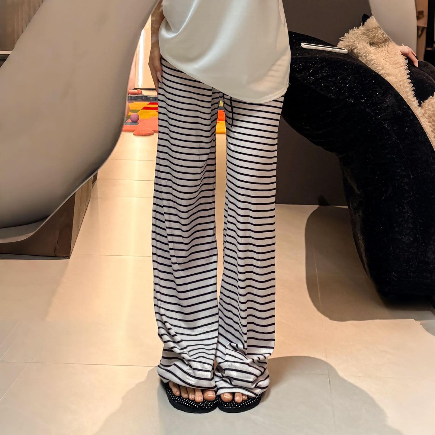 简约条纹遛弯裤慵懒风轻薄女夏薄款居家休闲裤外穿冰丝凉感凉凉裤