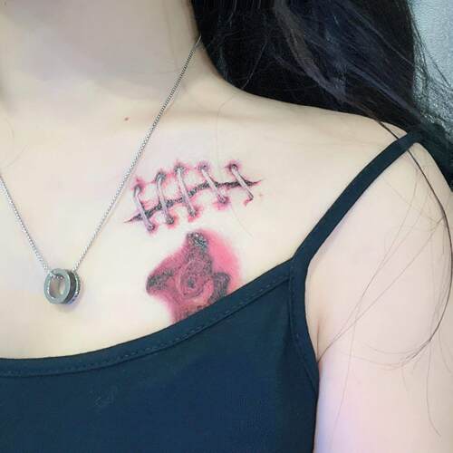 Halloween tattoo with scar face with spoof tattoo stickers