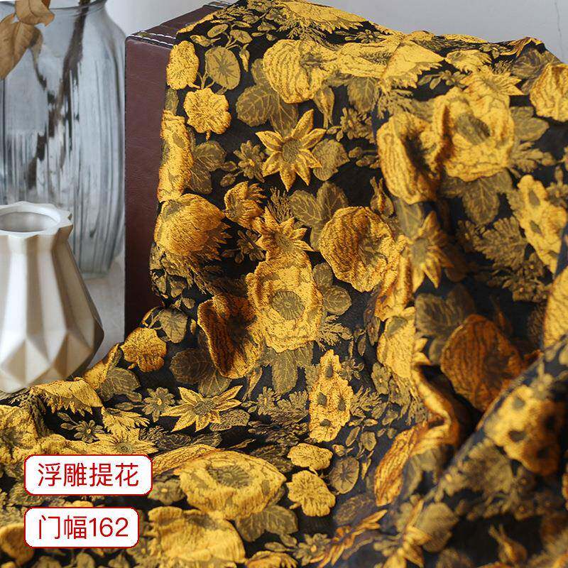 色织浮雕提花 油画肌理质感面料 硬挺设计宫廷风花朵大提花布料