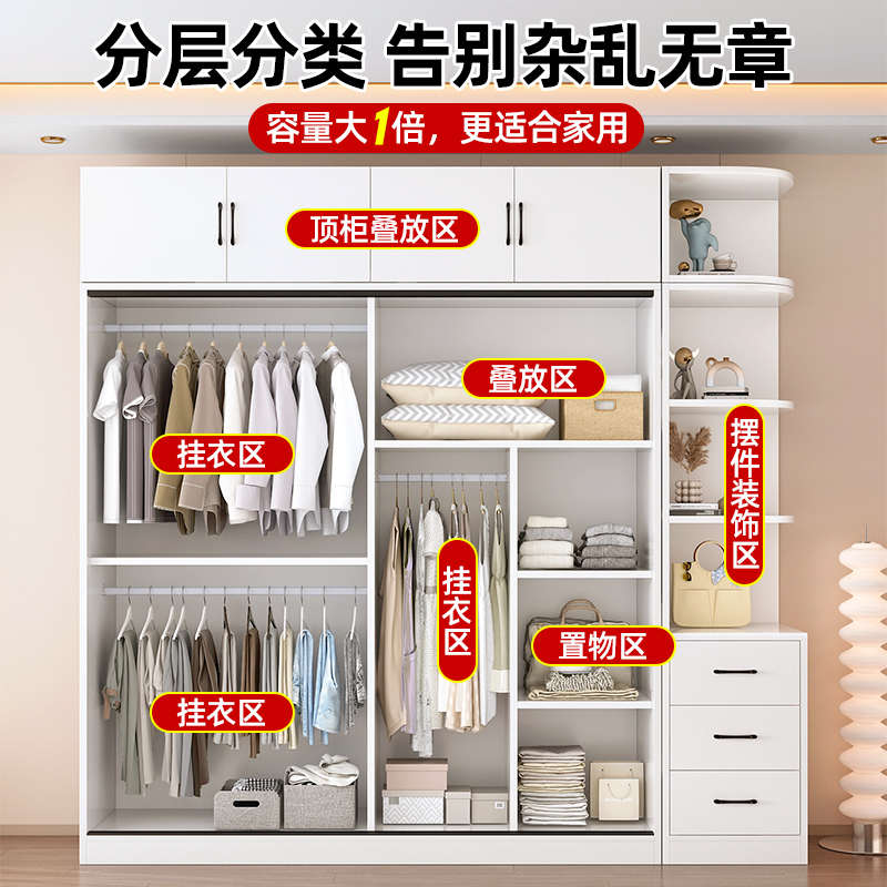 衣柜家用卧室实木推拉门衣橱出租房收纳2024新款爆款儿童定制柜子