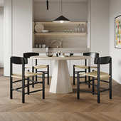 吉诺威 侘寂风餐椅靠背休闲家用书房咖啡厅茶室会客绳编实木椅